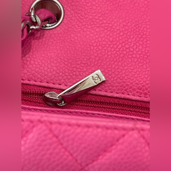 SOLD🚫AUTHENTIC Chanel Hot Pink Caviar Mini Rectangular Flap SHW - Picture 8 of 17